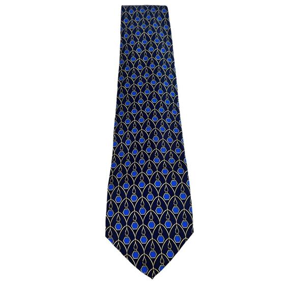 Paolo Gucci Neck Tie 100 % Silk Hand Finished Geometric Gold  Blue Designer - Picture 1 of 10